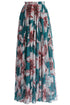 Sexy Green Blossoming Floral Chiffon Maxi Skirt